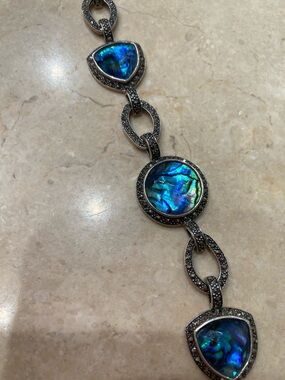 Vintage Judith Jack Abalone, Marcasite & 925 Sterling Silver Bracelet